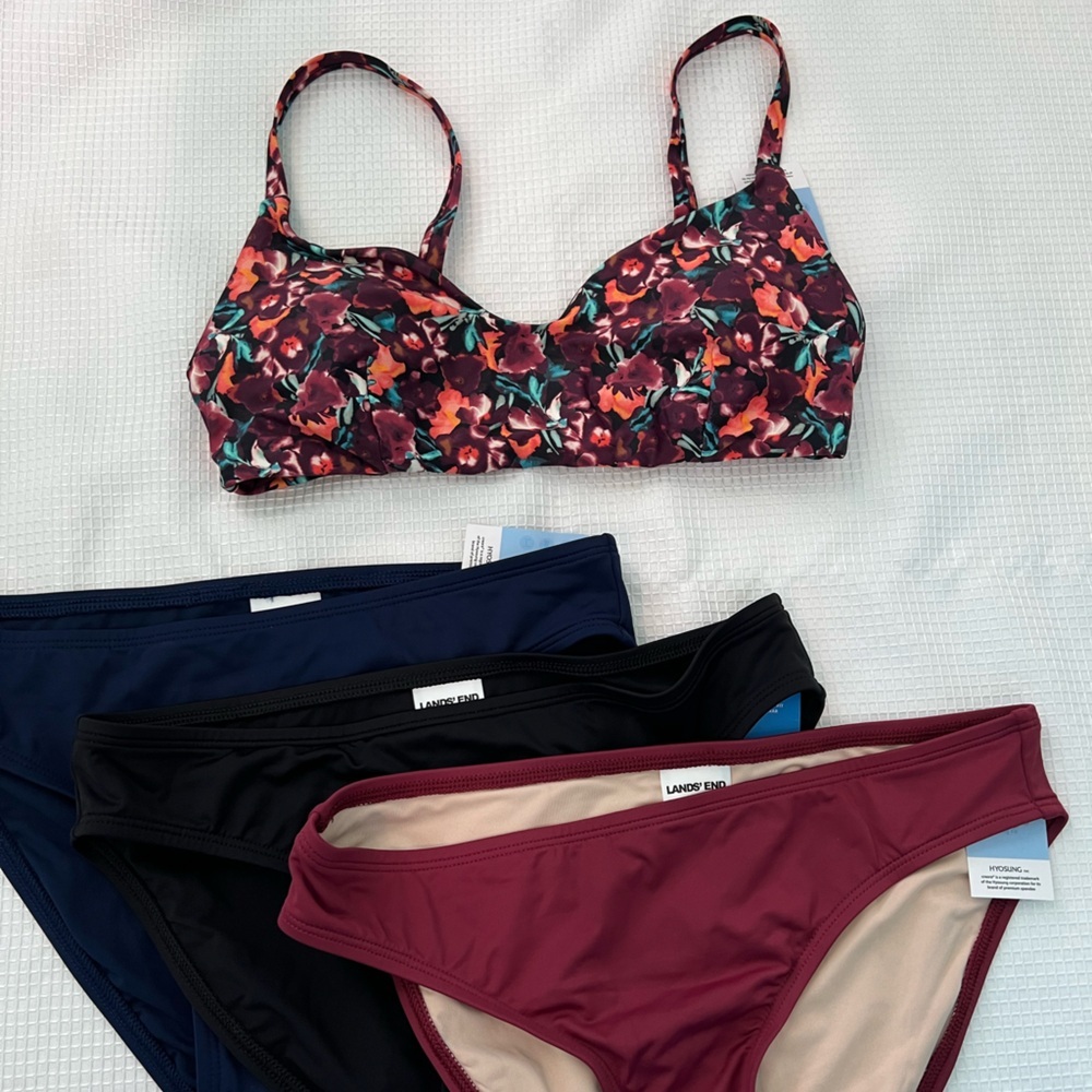 Lands’ End Tugless 3 Pairs of Bikini Bottoms Bundle Resort Wear Mix + Match